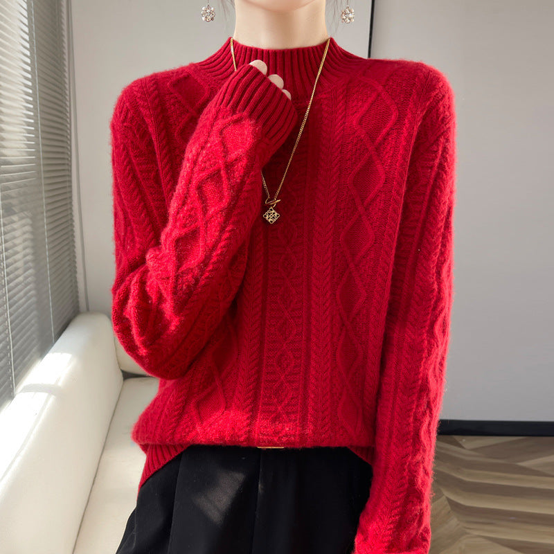 Damen Kuscheliger Mohair‑Optik Mockneckpullover mit Rautenzopfstruktur und kastiger Silhouette Echoarchiv