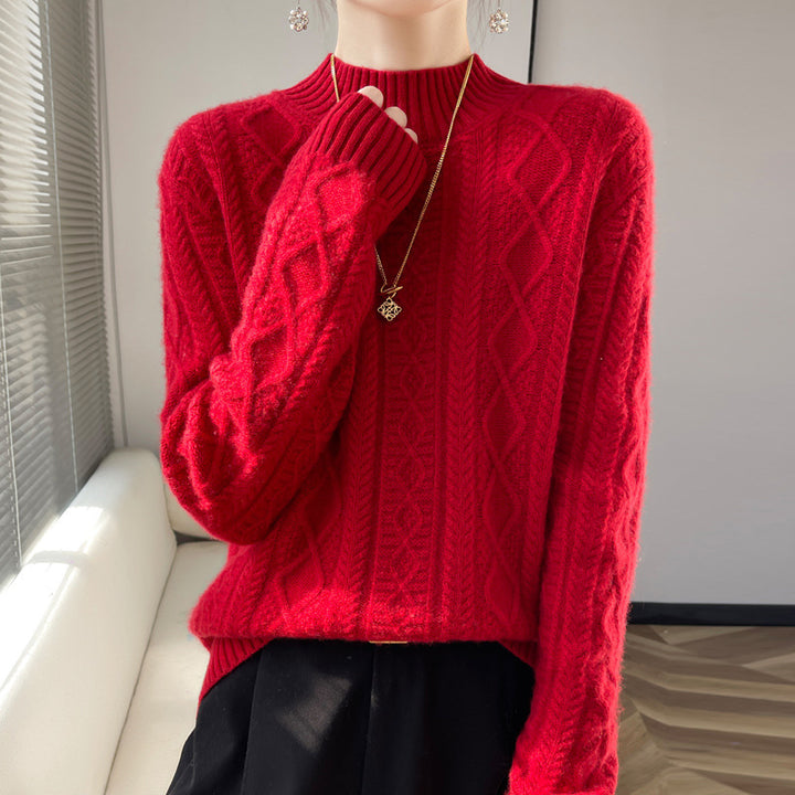 Damen Kuscheliger Mohair‑Optik Mockneckpullover mit Rautenzopfstruktur und kastiger Silhouette Echoarchiv