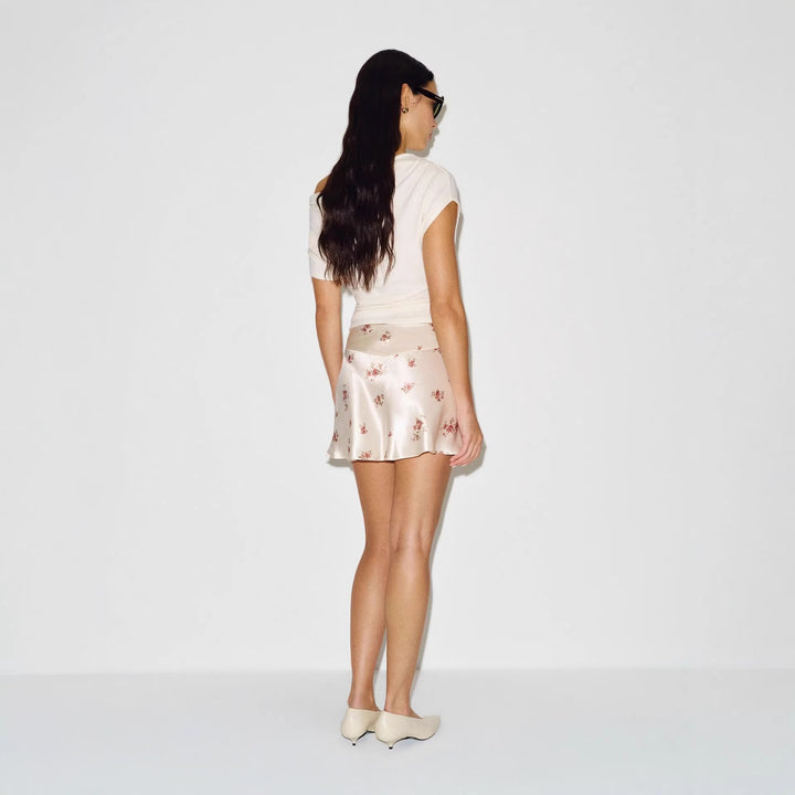 Damen Kurzer Satinrock mit floralem Design und weich fließender Silhouette Echo Archiv