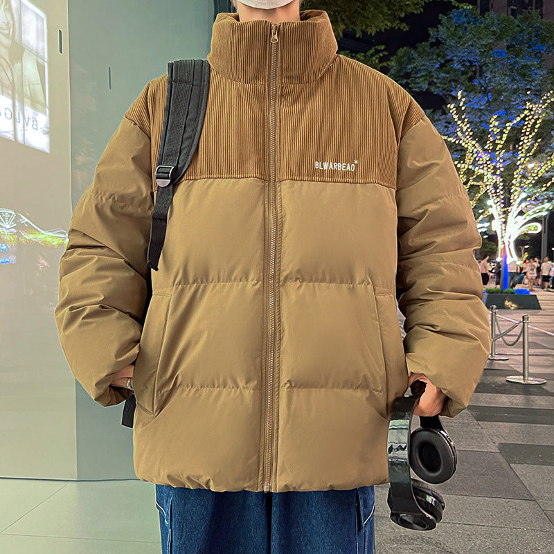 Herren Wattierte Steppjacke mit Cordbesatz, hohem Stehkragen & oversized Schnitt Echoarchiv