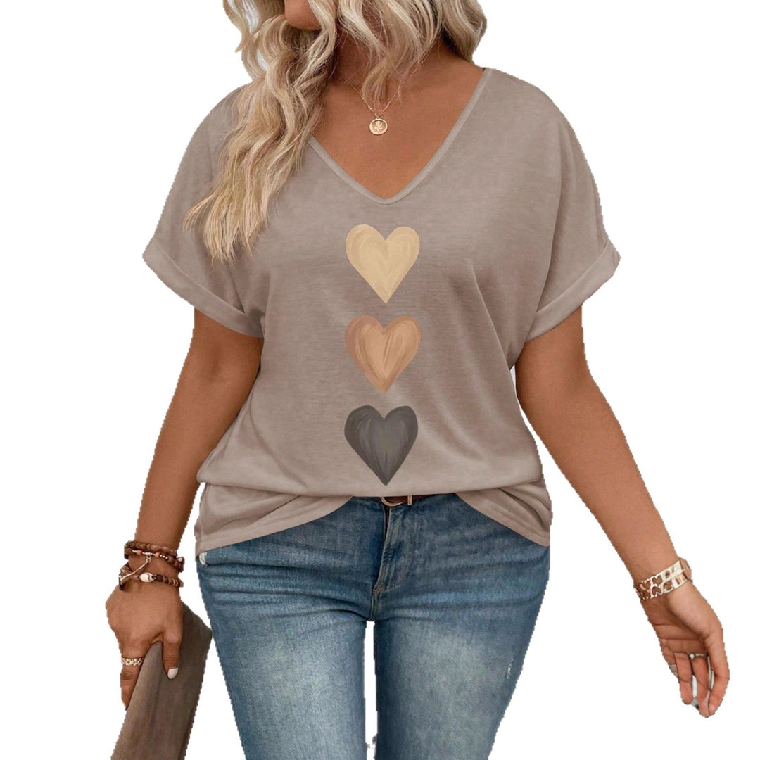 Damen lässiges V-Ausschnitt T-Shirt mit Herz-Zierdruck Echo Archiv