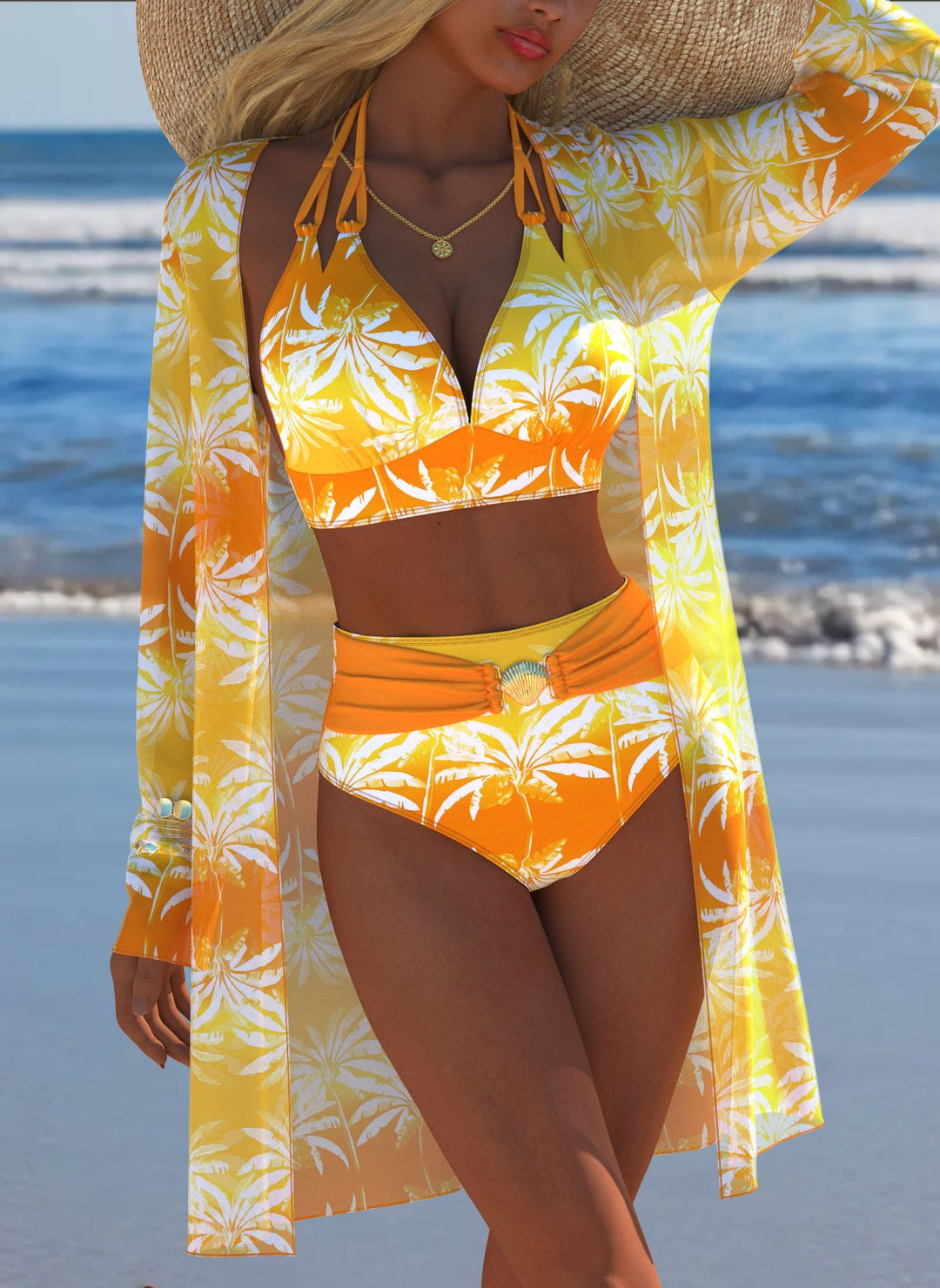 Damen Bikini-Set mit kreativem geometrischen Design und hohem Bund Echo Archiv
