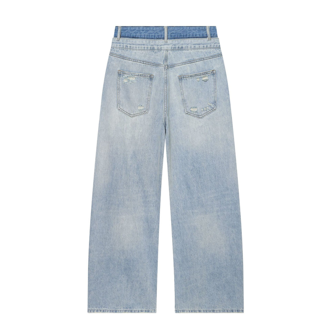 Damen nan weite zerrissene Jeans mit hoher Taille und Bindeband Echo Archiv