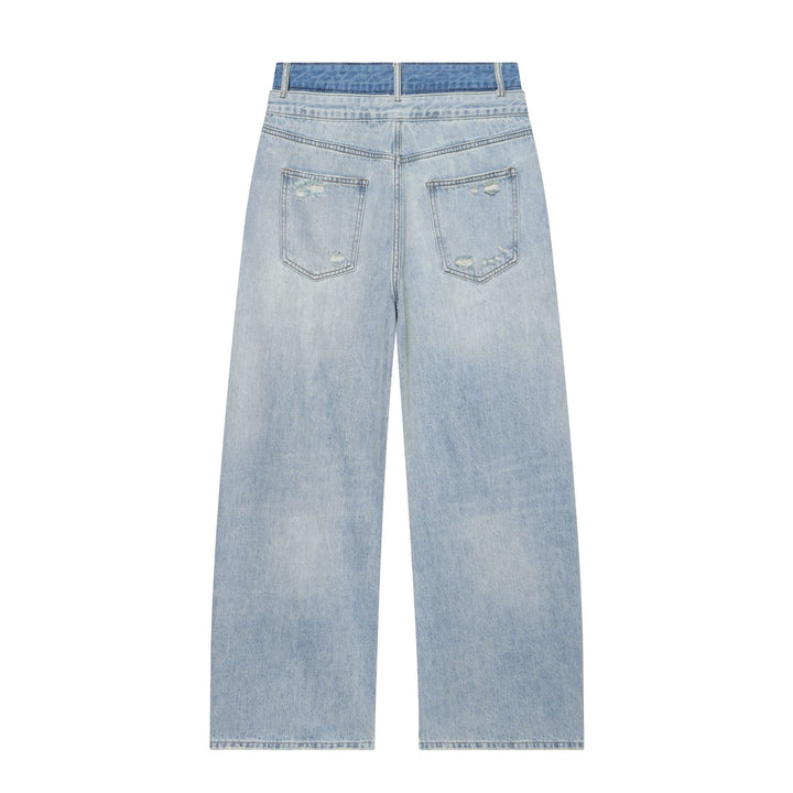 Damen nan weite zerrissene Jeans mit hoher Taille und Bindeband Echo Archiv