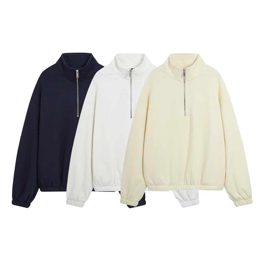 Damen Oversize Pullover mit Halbzip‑Stehkragen, elastischem Saum und überschnittenen Ärmeln Echoarchiv
