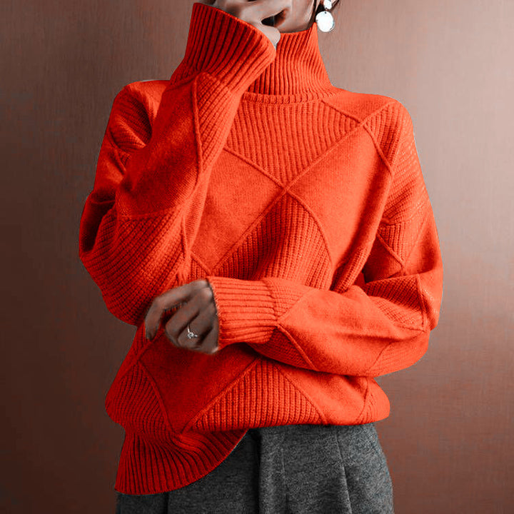 Damen nan weit geschnittener Strickpullover mit hohem Rollkragen und Rautenmuster Echo Archiv
