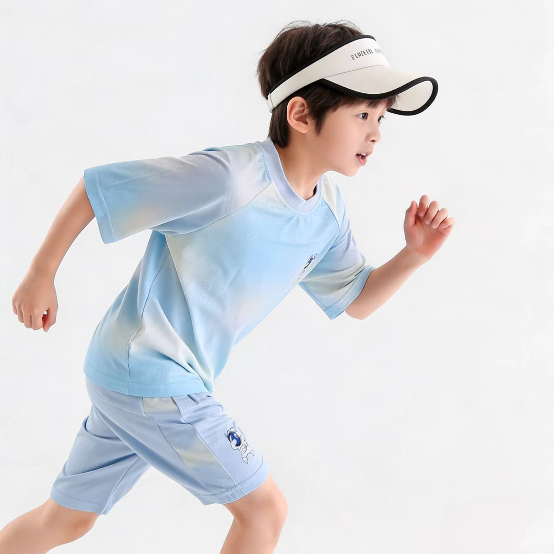 Damen nan atmungsaktives Kinder Sportset mit kurzarm Shirt und elastischer Bundshorts Echo Archiv