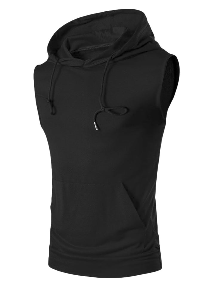 Herren ärmelloses Kapuzenshirt mit geräumiger Kängurutasche und atmungsaktiven Materialien Echoarchiv