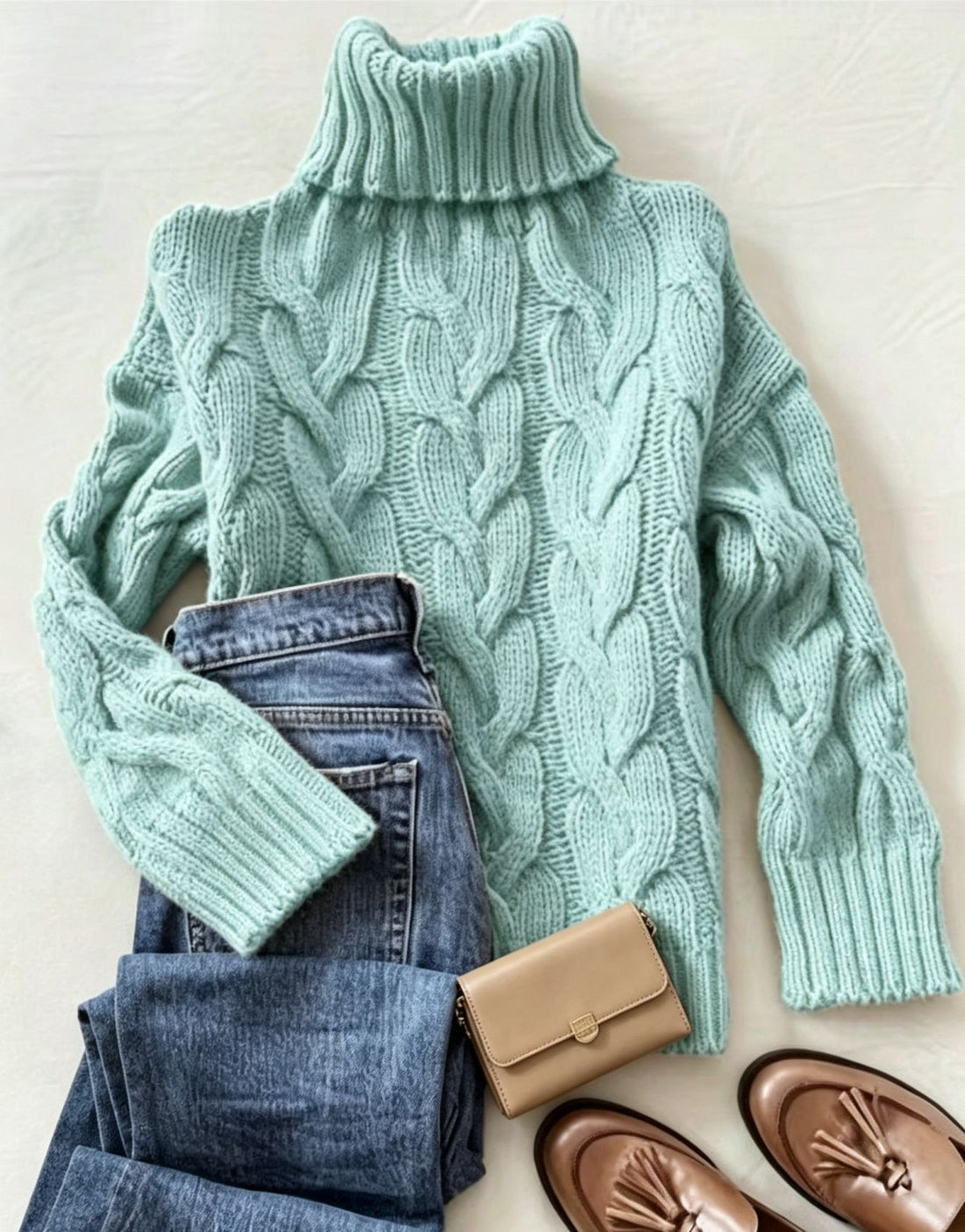Damen Grobstrick-Rollkragenpullover mit markanten Zopfmustern und gerippten Bündchen – Mavelle
