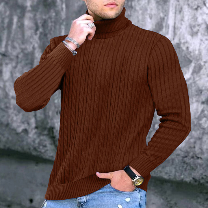 Herren eleganter Rollkragenpullover mit exquisiter Zopfmusterstruktur Echoarchiv