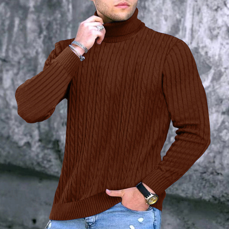 Herren eleganter Rollkragenpullover mit exquisiter Zopfmusterstruktur Echoarchiv