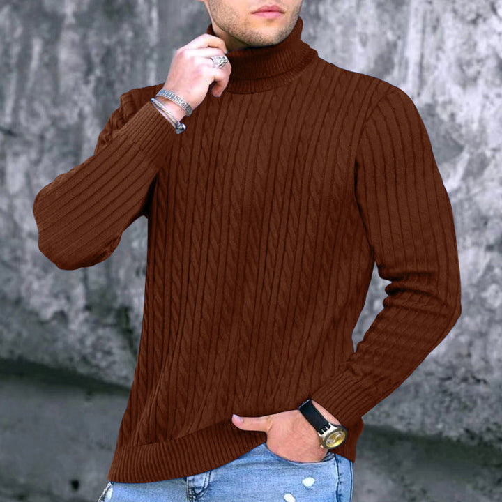 Herren eleganter Rollkragenpullover mit exquisiter Zopfmusterstruktur Echoarchiv