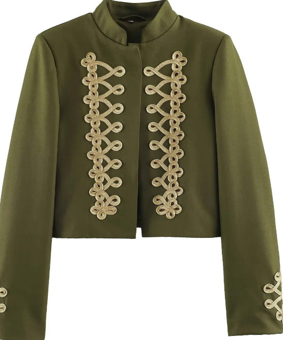 Damen Cropped Militärjacke mit Stehkragen und dekorativen Zierkordeln Echo Archiv