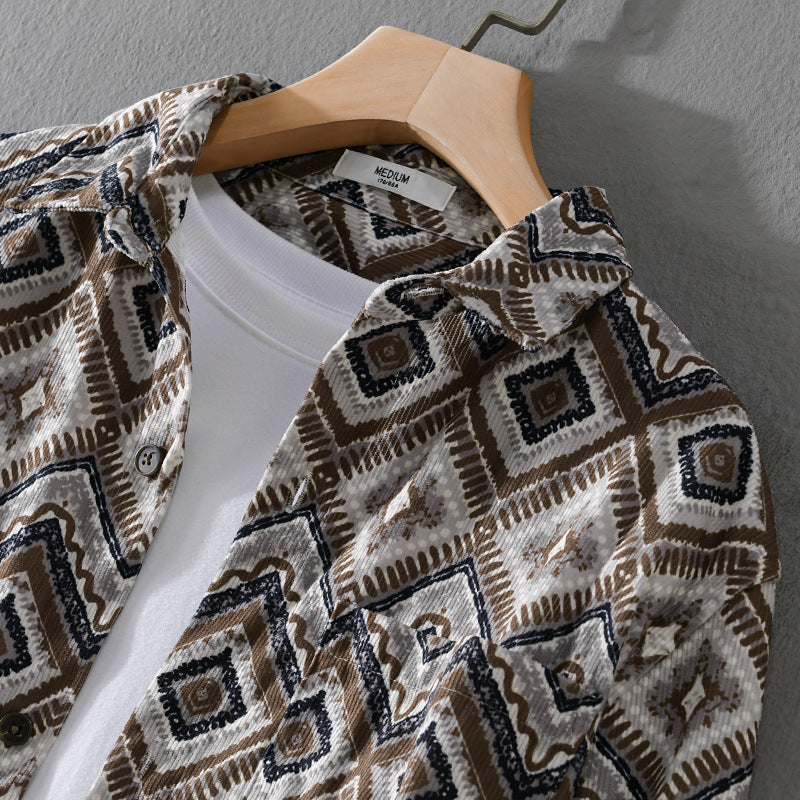 Herren Gemustertes Overshirt im Relaxed-Fit mit geometrischem Diamantprint und Brusttasche Echoarchiv