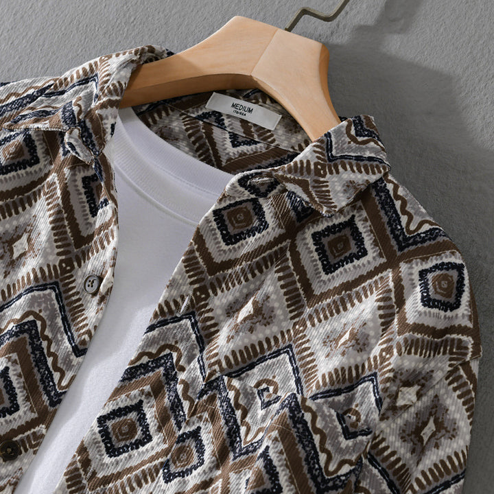 Herren Gemustertes Overshirt im Relaxed-Fit mit geometrischem Diamantprint und Brusttasche Echoarchiv