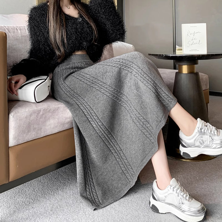 Damen Langer Strickrock mit feinem Rippmuster Echo Archiv