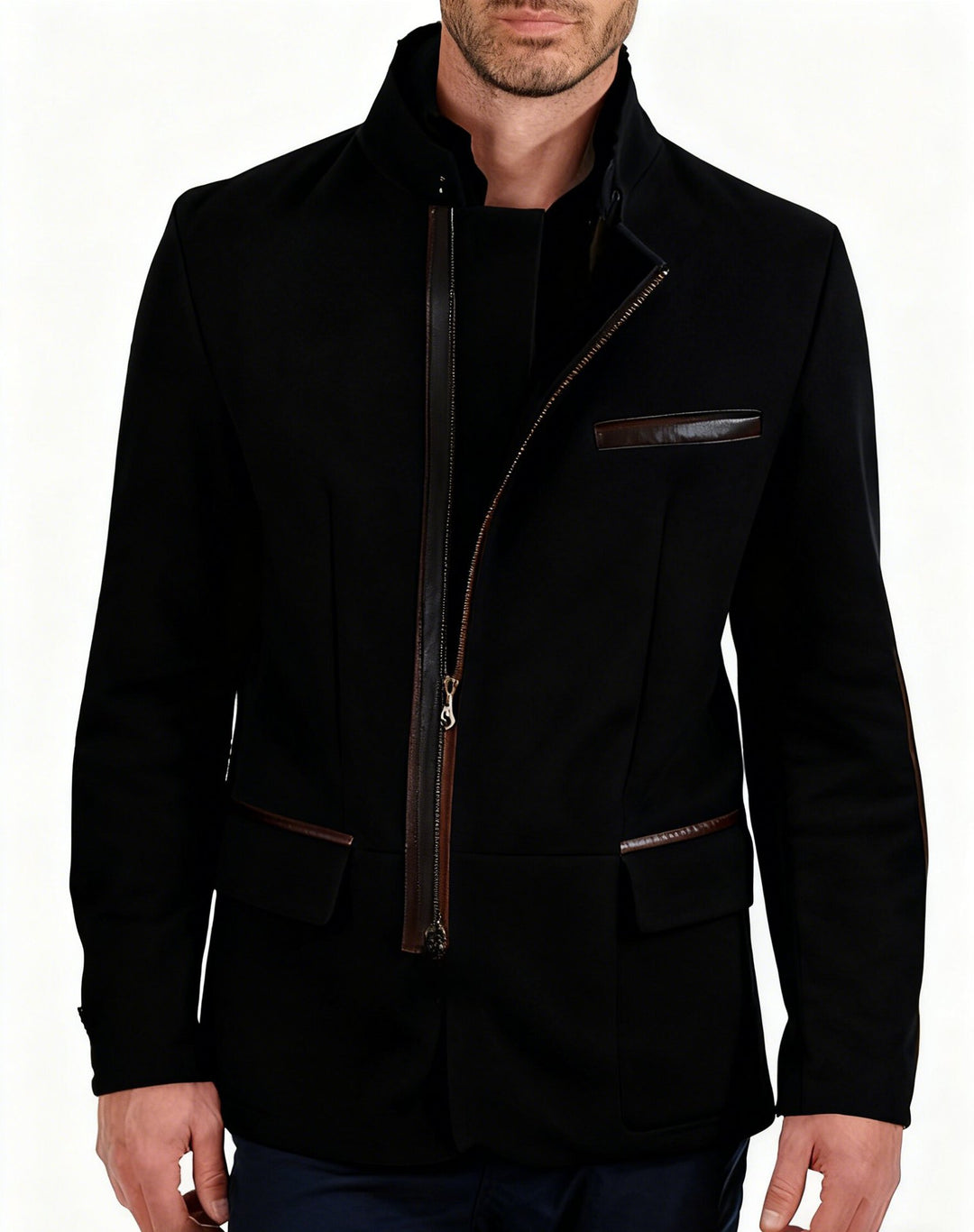 Herren nan elegante Wildlederjacke mit Stehkragen und verdecktem Reißverschluss Echo Archiv