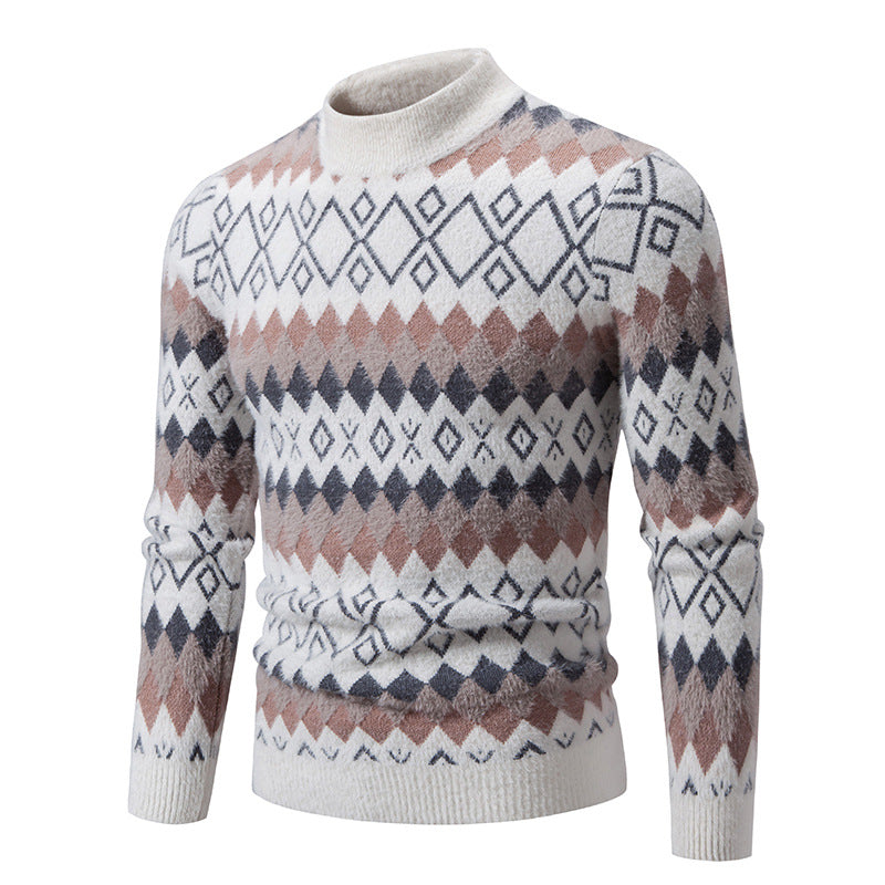 Herren Strickpullover mit geometrischem Muster und hohem Kragen Echoarchiv