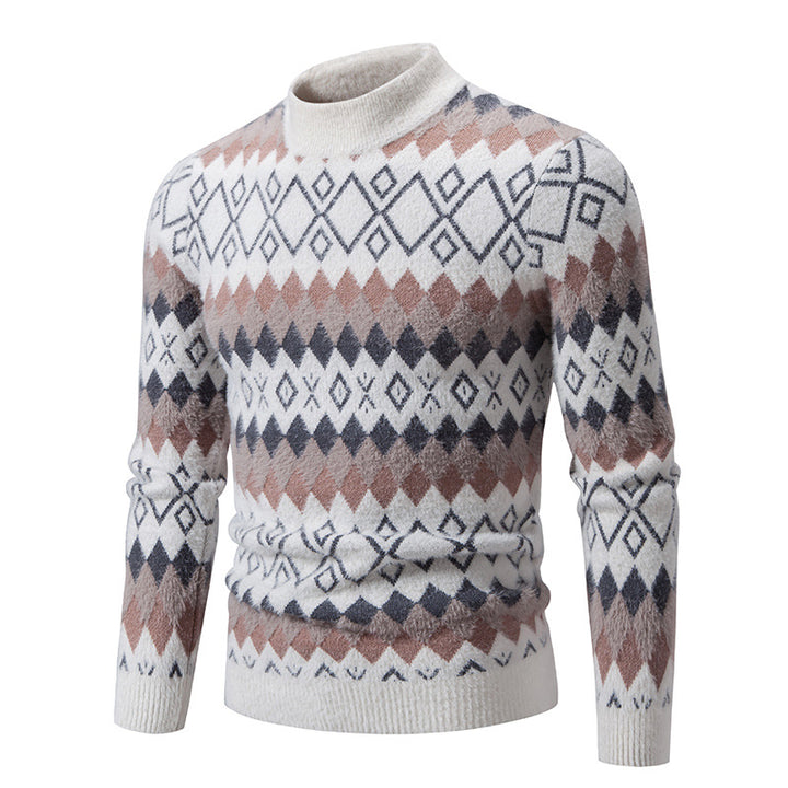 Herren Strickpullover mit geometrischem Muster und hohem Kragen Echoarchiv