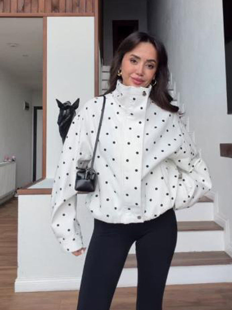 Damen Oversize-Blouson mit Stehkragen und Pünktchen-Print Echoarchiv