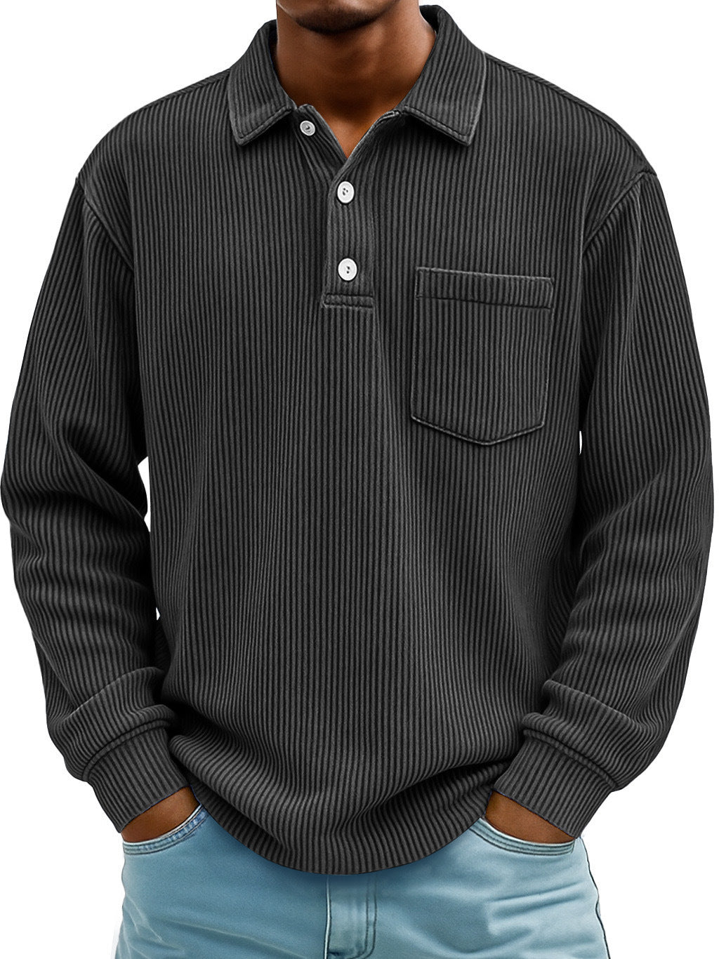 Herren Lässiger Longsleeve Poloshirt aus strukturiertem Stoff Echoarchiv