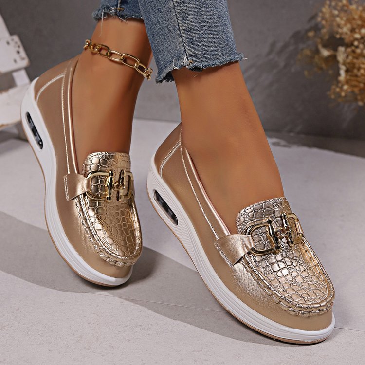 Damen  modische Plateau Loafer mit gepolstertem Luftkissenfußbett und Krokoprägung Echo Archiv