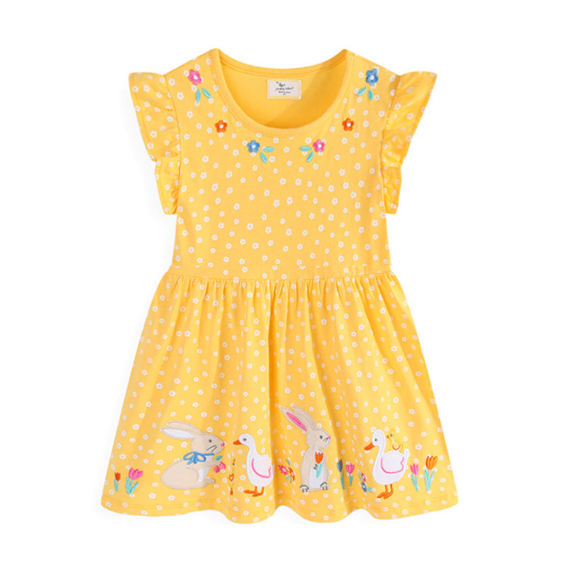 Mädchen Baumwollkleid mit niedlichem Tier- und Blumenmotiv Echo Archiv