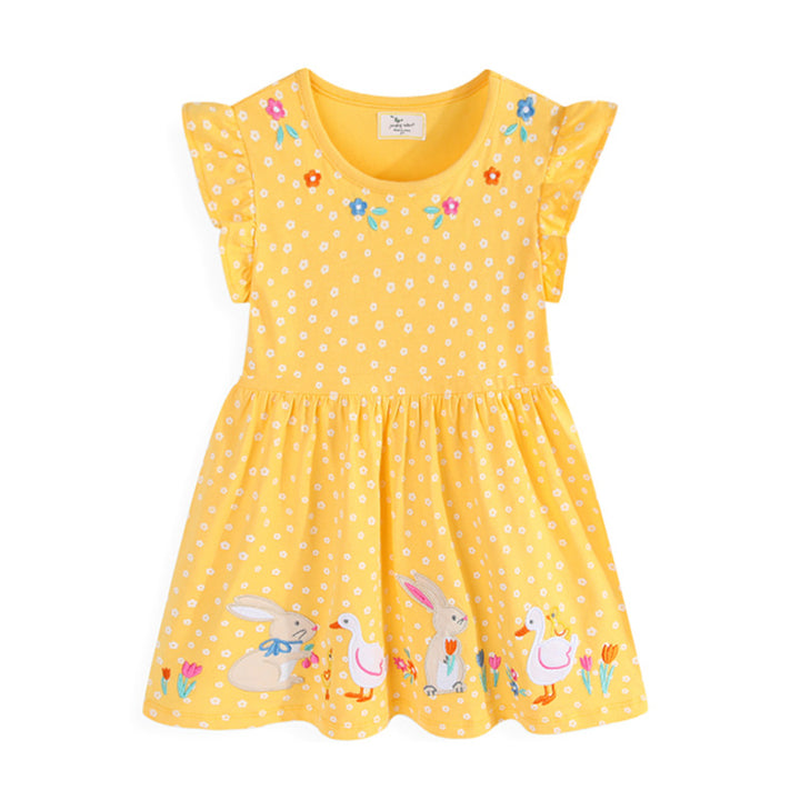 Mädchen Baumwollkleid mit niedlichem Tier- und Blumenmotiv Echo Archiv
