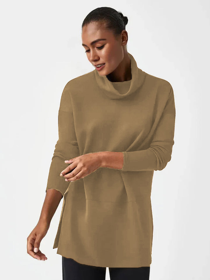 Damen Cozy Funnel Neck Tunika Pullover mit Übergrößen-Schnitt und seitlichen Schlitzen Echoarchiv