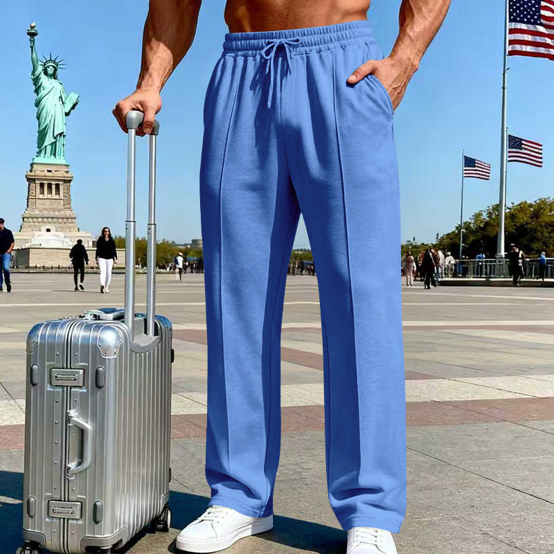 Herren Weite Travel-Loungehose mit Bügelfalte, elastischem Tunnelzug und seitlichen Eingrifftaschen – Sorevano