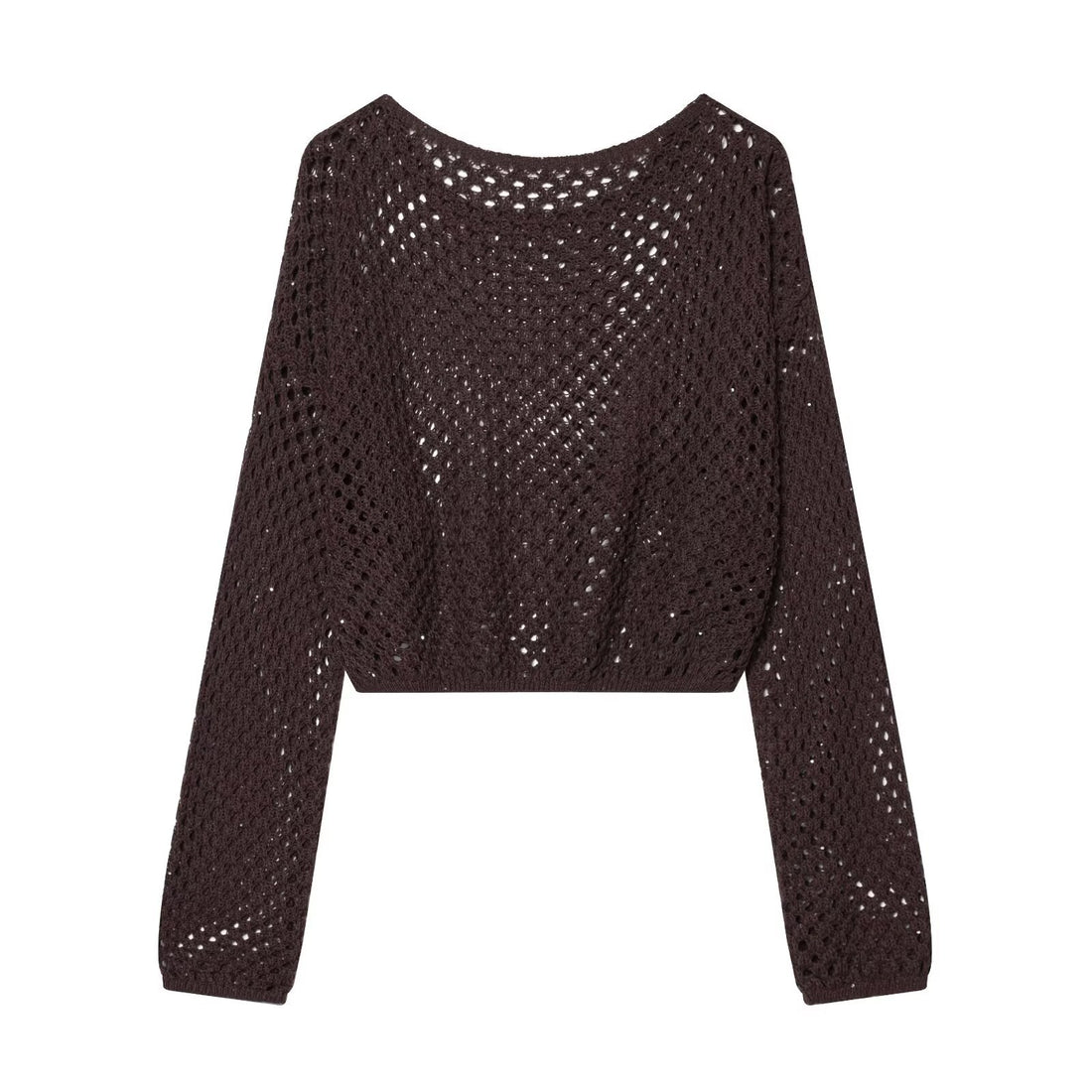 Damen Gehäkelter Lochstrick-Cropped-Pullover mit Ballonärmeln Echoarchiv
