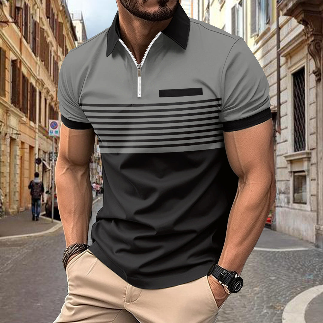 Herren Modernes Kontraststreifen Zip Polo Shirt Echoarchiv