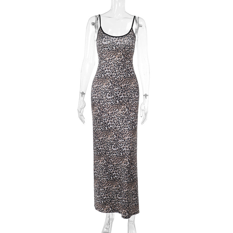 Damen elegantes Maxikleid mit tierischem Muster und schmalen Trägern Echo Archiv