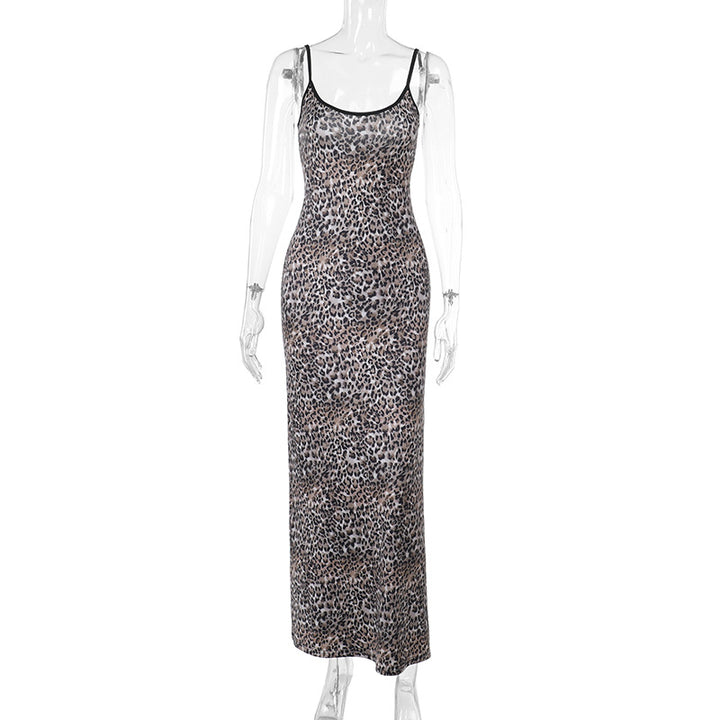 Damen elegantes Maxikleid mit tierischem Muster und schmalen Trägern Echo Archiv