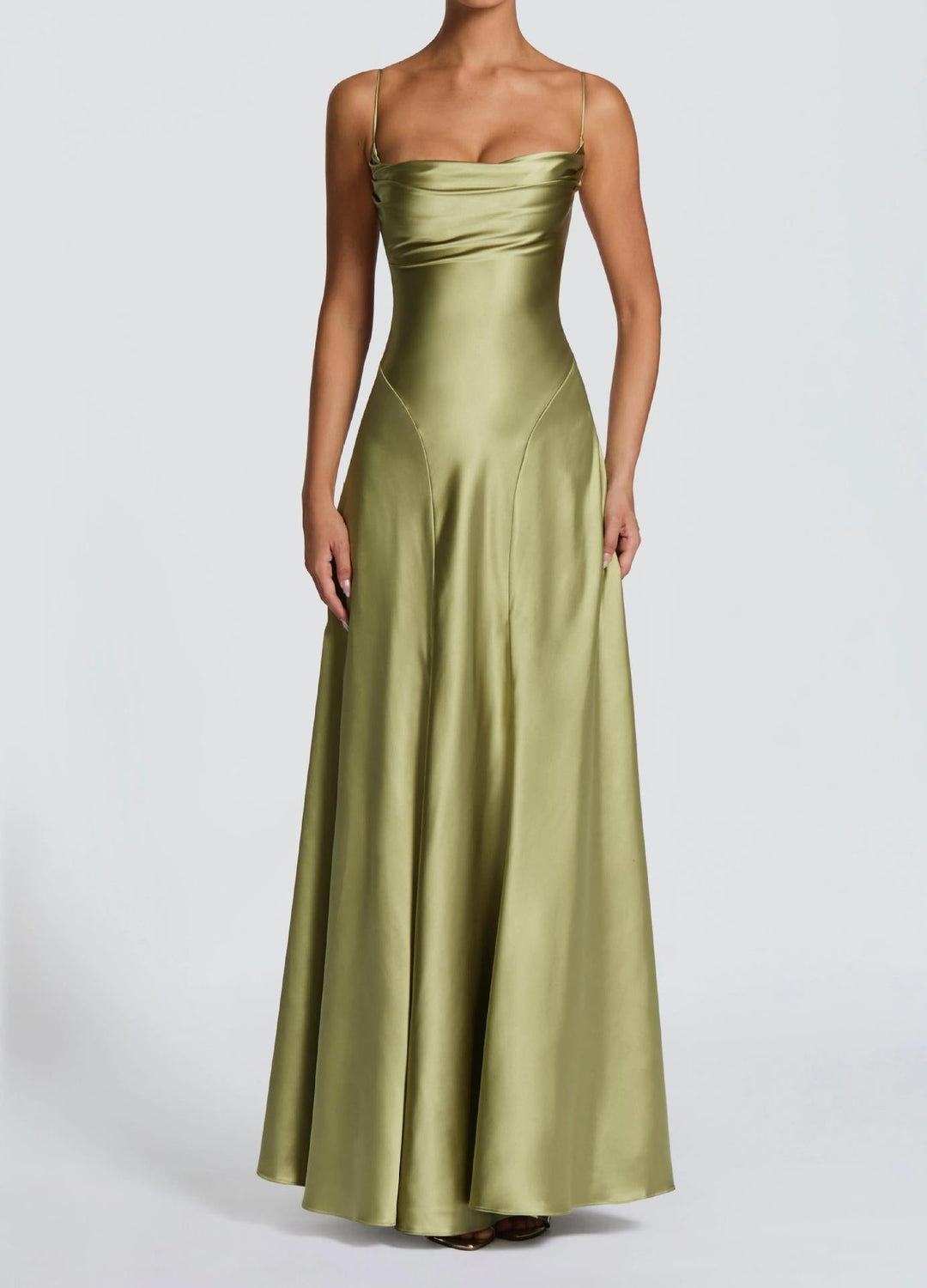 Damen Elegantes Maxi-Kleid mit fließendem Satin und verführerischem Spaghettiträger Echoarchiv