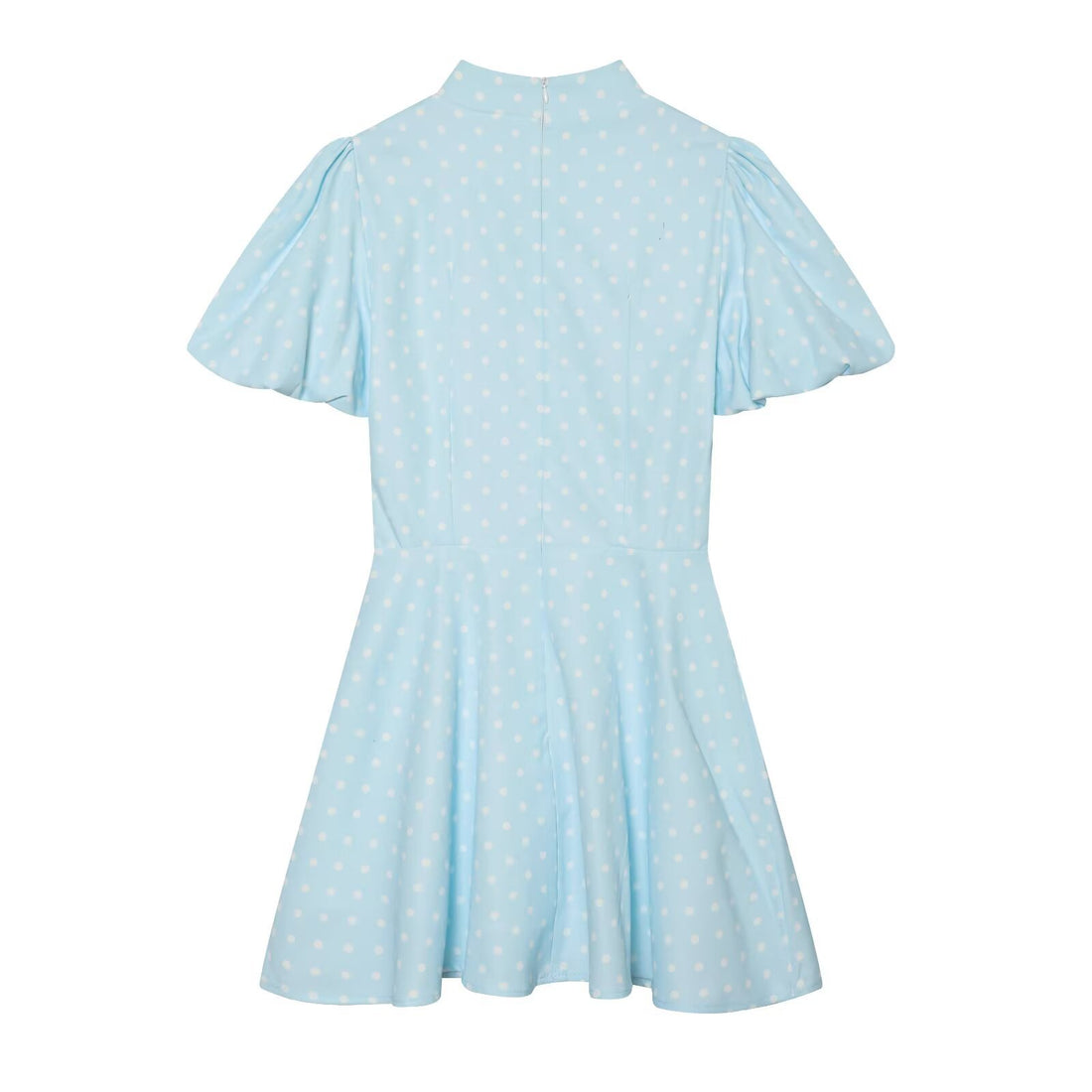 Damen Gepunktetes A‑Linien‑Kleid mit Stehkragen, Taillierung und Ballonärmeln Echo Archiv