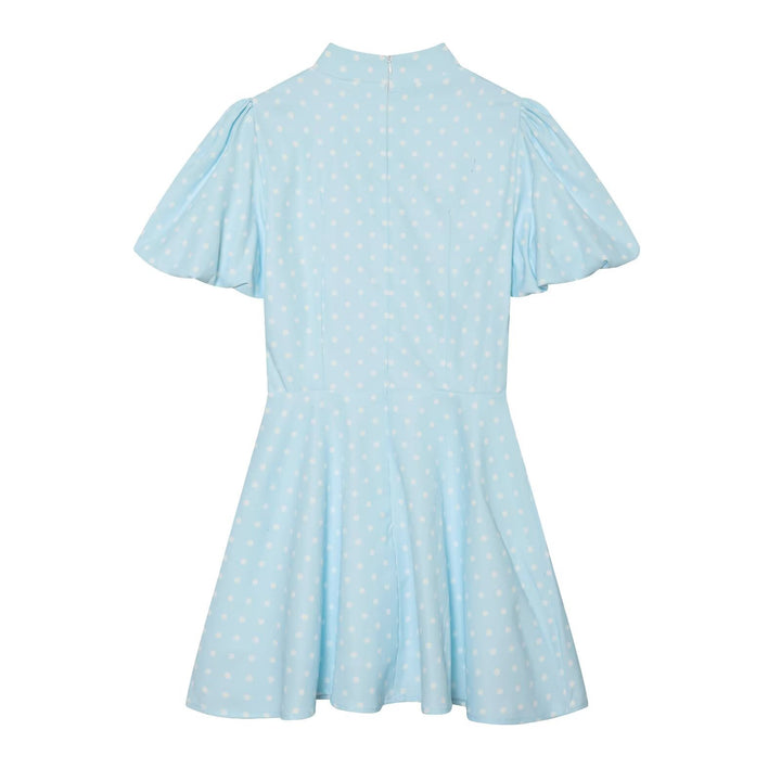 Damen Gepunktetes A‑Linien‑Kleid mit Stehkragen, Taillierung und Ballonärmeln Echo Archiv