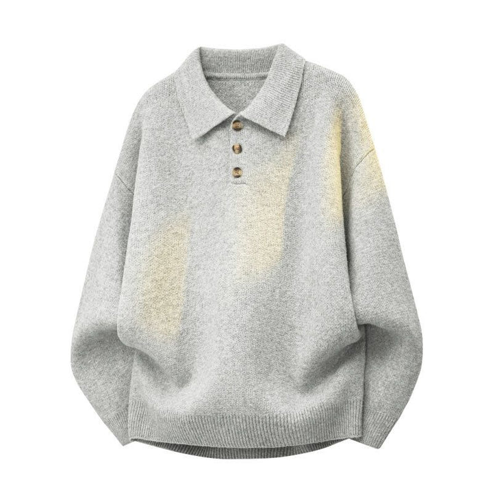 Damen Oversize Polokragen-Strickpullover mit Knopfleiste und geripptem Saum Echoarchiv