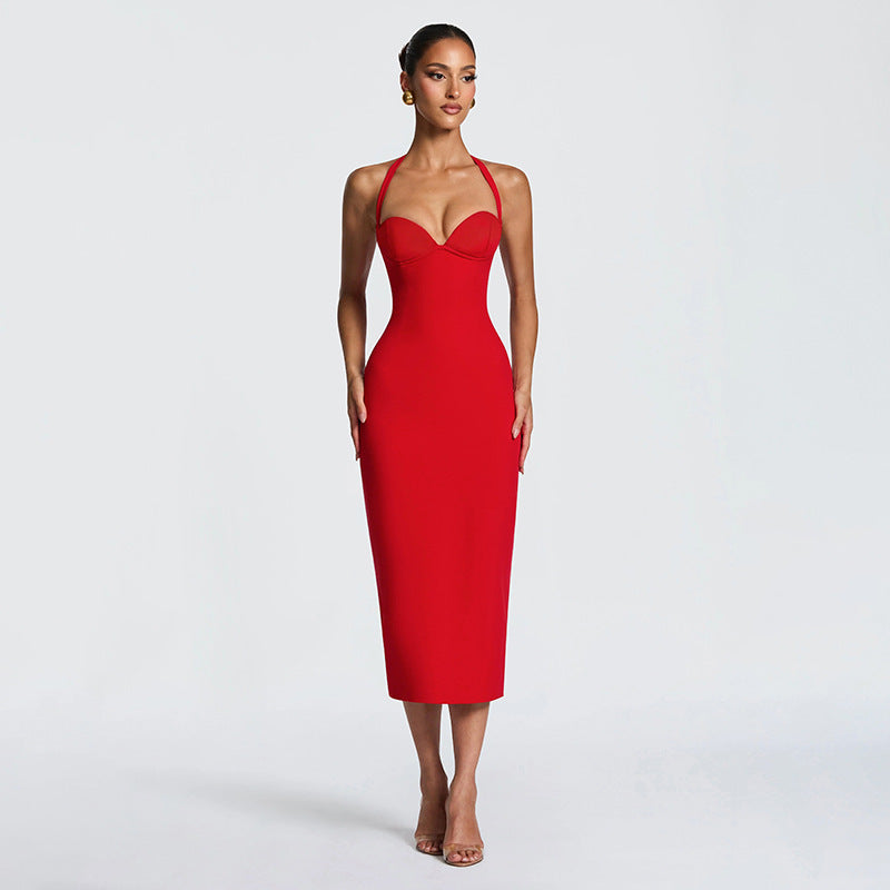 Damen Figurbetontes Midi-Kleid mit Herzausschnitt und verstellbaren Trägern Echo Archiv