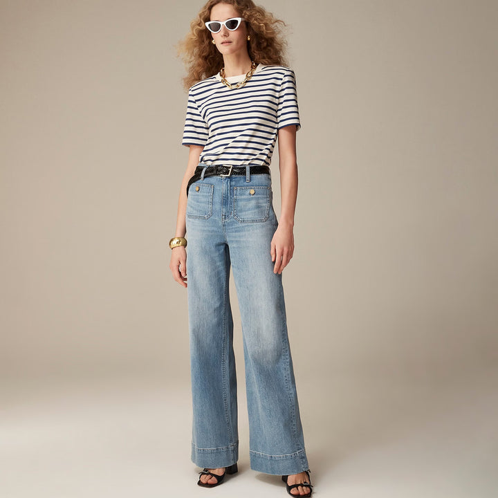 Damen nan High-Waist Wide-Leg-Jeans mit aufgesetzten Fronttaschen und weitem Bein Echo Archiv