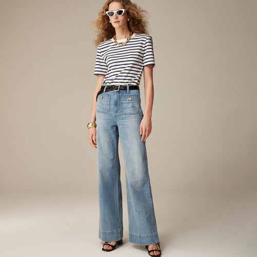 Damen nan High-Waist Wide-Leg-Jeans mit aufgesetzten Fronttaschen und weitem Bein Echo Archiv