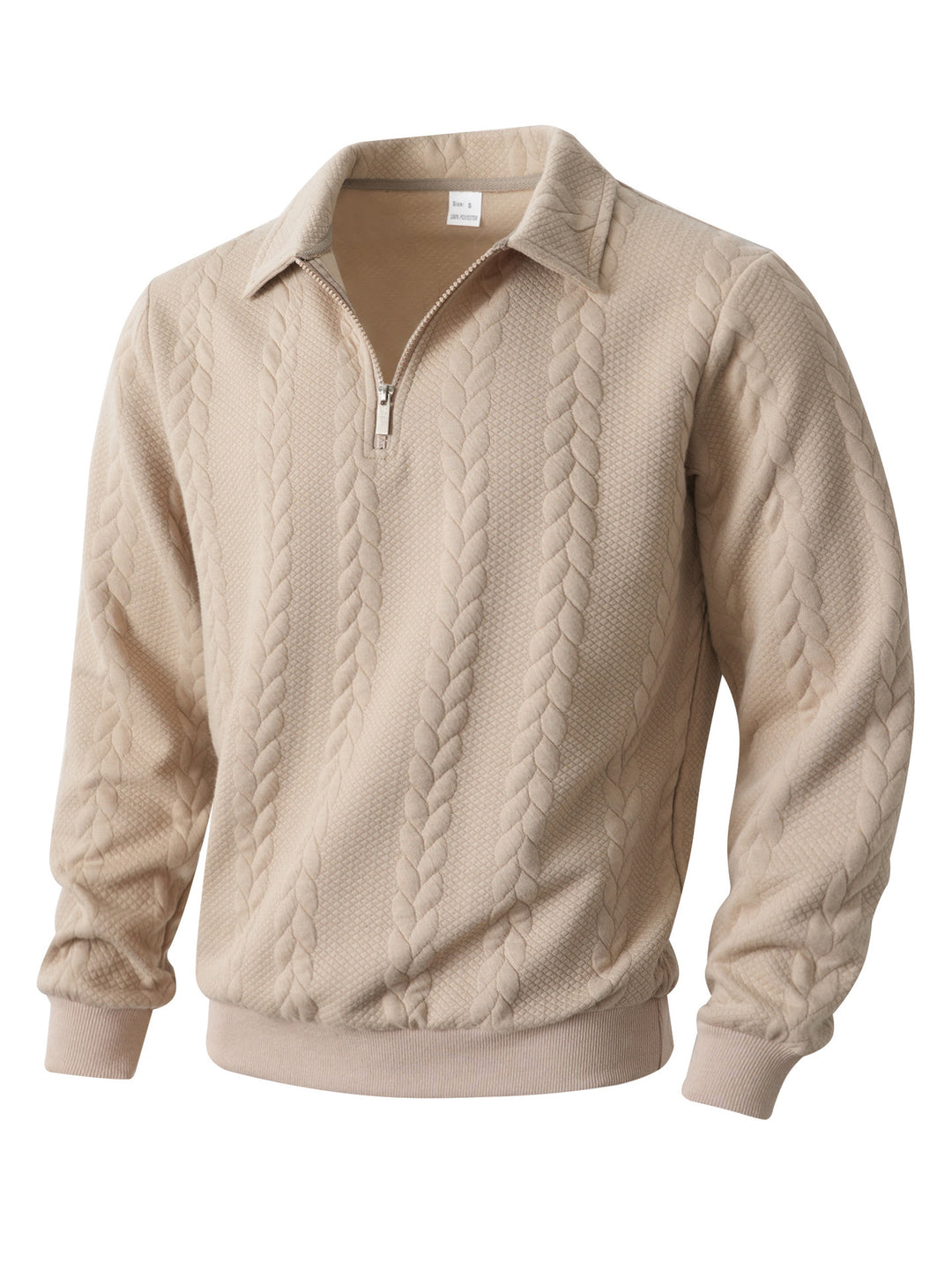 Herren nan Halbzip-Pullover mit Kentkragen, Zopfstrickstruktur und geripptem Saum Echo Archiv