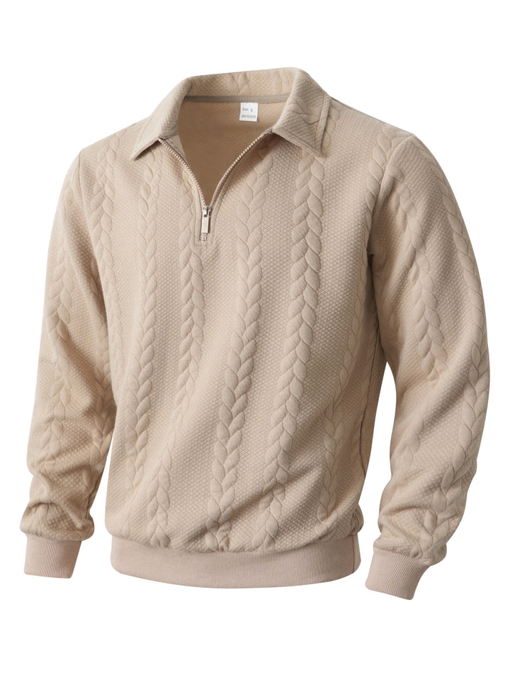 Herren nan Halbzip-Pullover mit Kentkragen, Zopfstrickstruktur und geripptem Saum Echo Archiv