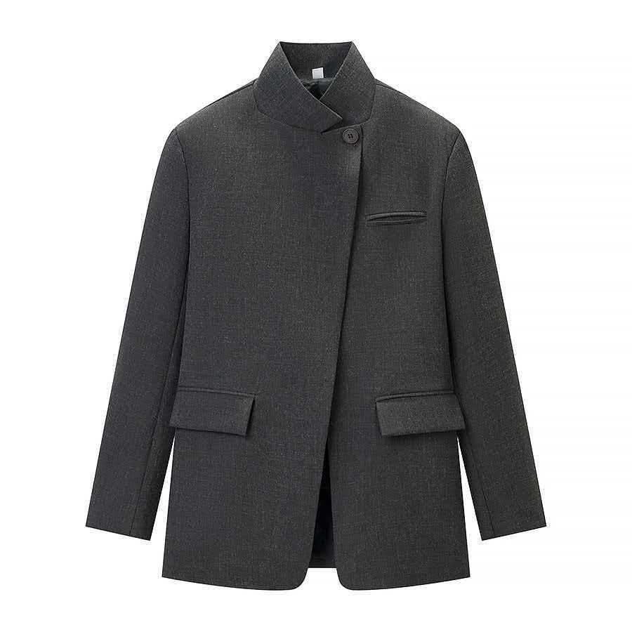 Damen nan taillierter Karo-Mantelblazer mit Stehkragen, asymmetrischer Knopfblende und Pattentaschen Echo Archiv