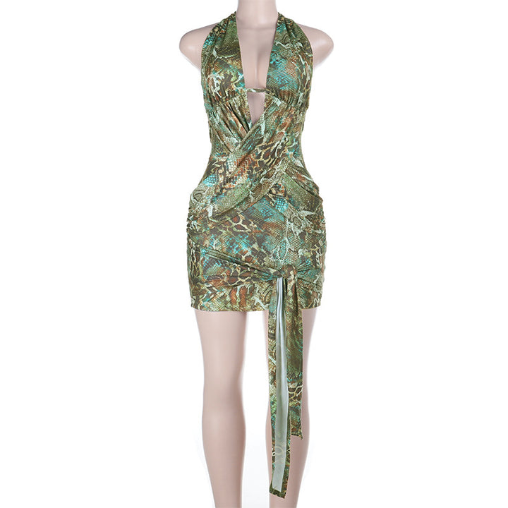 Damen kurzes Wickelkleid mit tiefem Ausschnitt und aufregendem Schlangenmotiv Echo Archiv