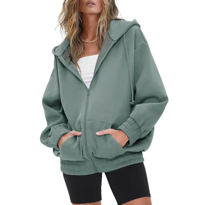 Damen nan oversized Kapuzenjacke mit Reißverschluss, Fleece-Futter und Kängurutaschen Echo Archiv