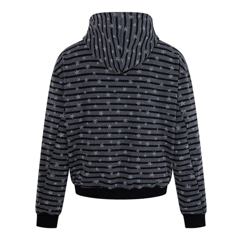 Damen Legere Kapuzen-Zipjacke im Streifenjacquard mit Sternchenstruktur Echoarchiv