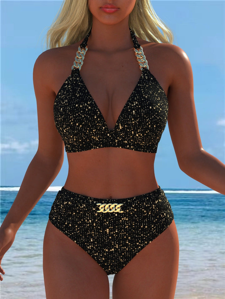 Damen Bikini mit luxuriösem Marmormuster und edlen Details Echoarchiv