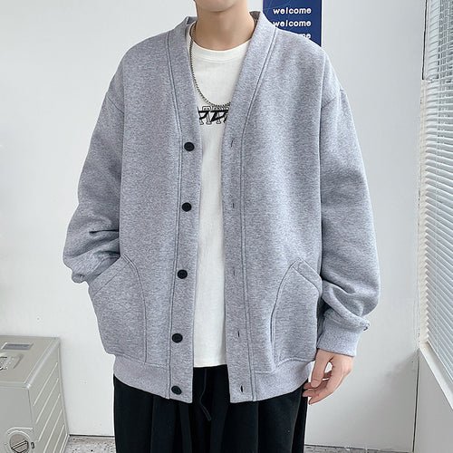 Herren nan oversized Strickcardigan mit V-Ausschnitt, aufgesetzten Rundtaschen und lässiger Drop-Shoulder-Silhouette Echo Archiv