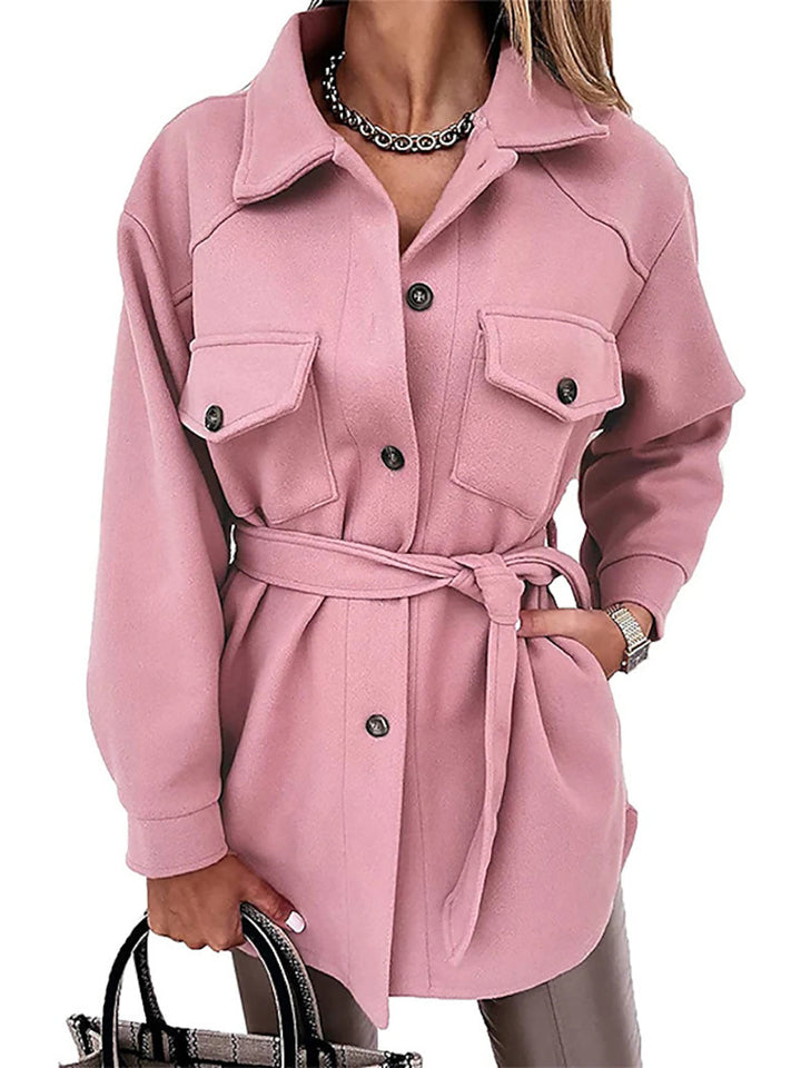 Damen Shacket Hemdjacke aus strukturierter WEchoarchivware mit Pattentaschen Echoarchiv